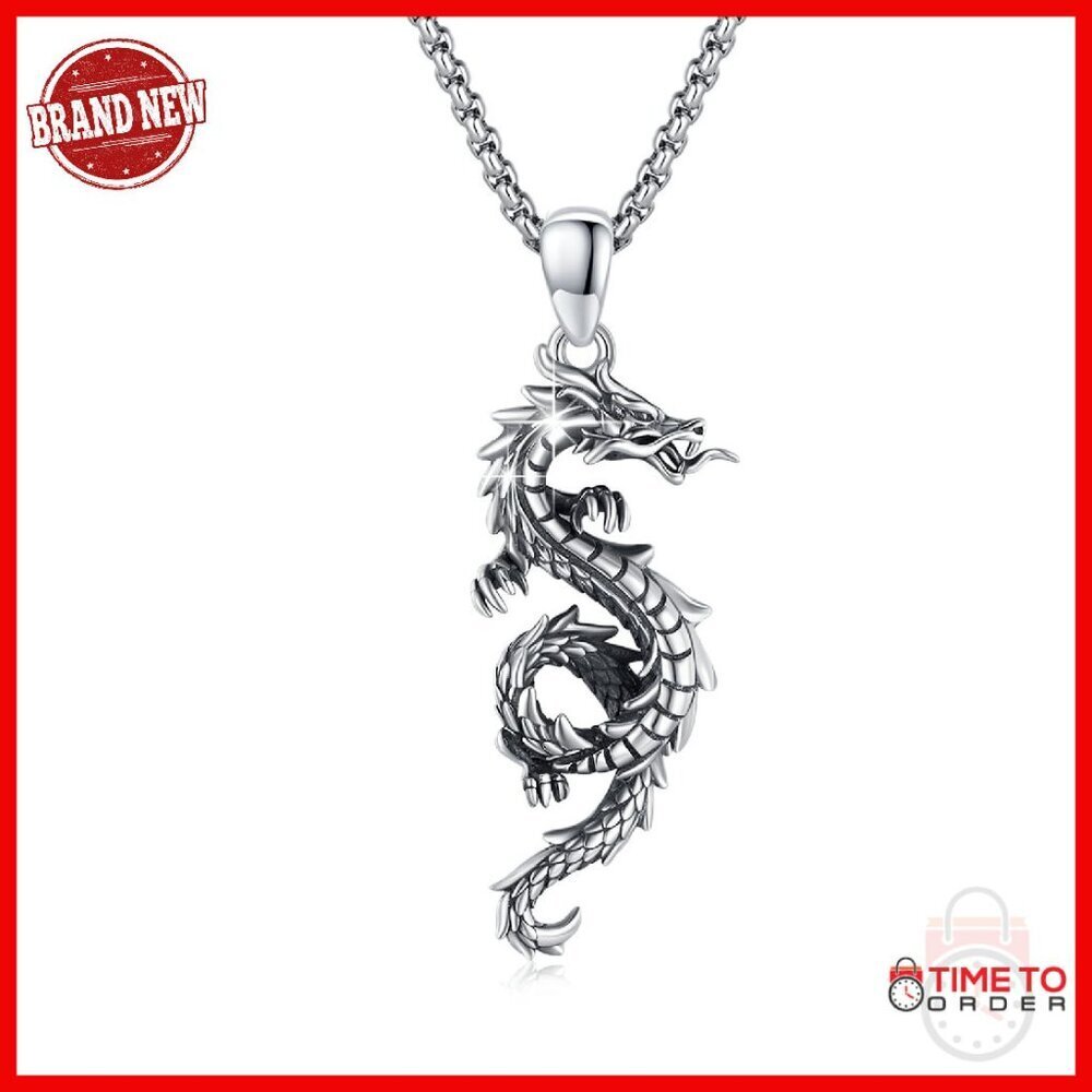 Sterling Silver Dragon Pendant Necklace Unisex Jewelry Adjustable Chain